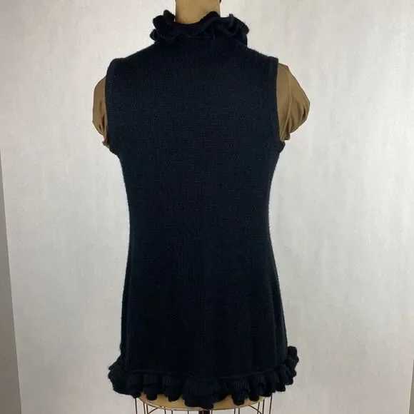 Lael Alpaca Sweater Vest Cardigan Medium Long Ruffle Collar Black Knit - Picture 7 of 16